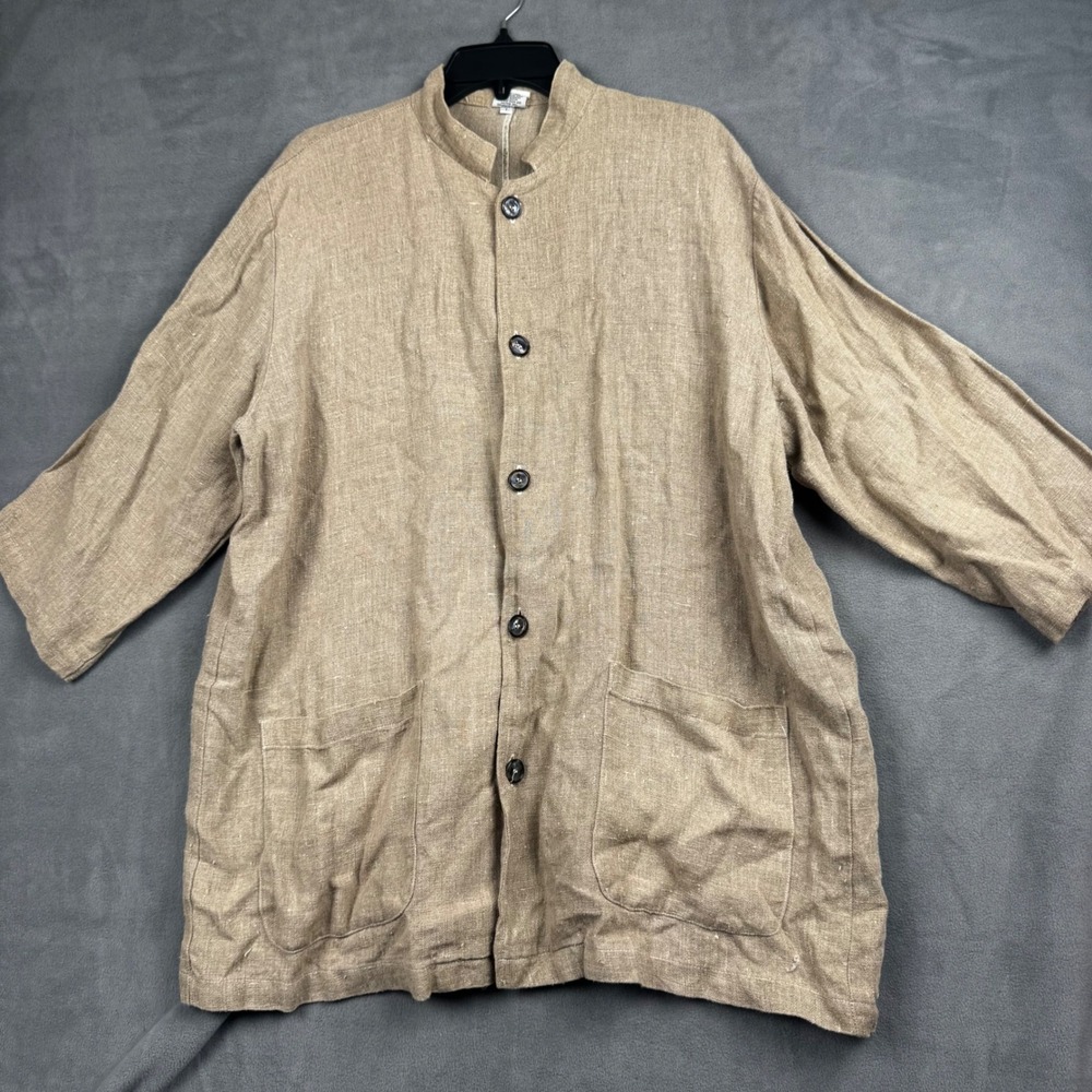 CP Shades Linen Jacket Mens Large Beige Mandarin Collar Button Front Chore Coat